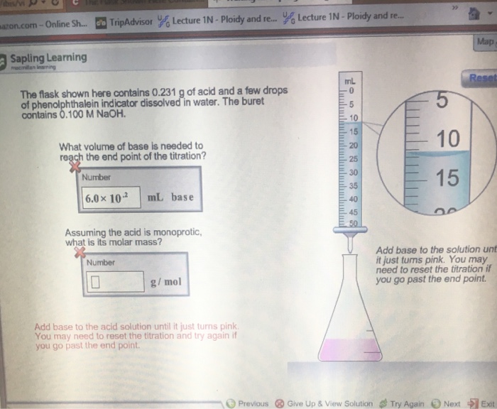 Solved The flask shown here contains 0.231 g of acid and a