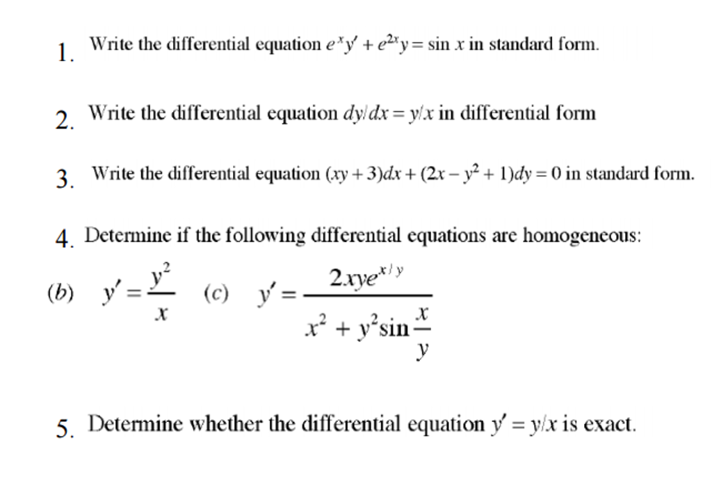 Solved Write The Differential Equation E X Y E 2x Y Sin