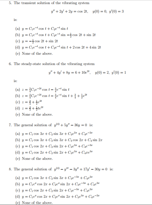 Solved 5. The transient solution of the vibrating system y