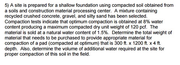 A site is prepared for a shallow foundation using | Chegg.com
