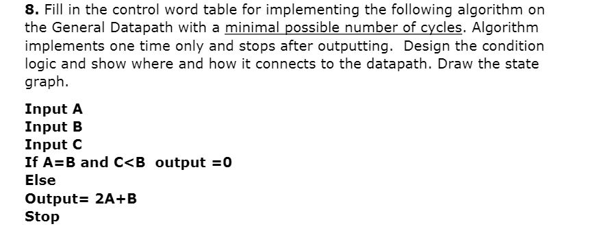 8. Fill in the control word table for implementing | Chegg.com
