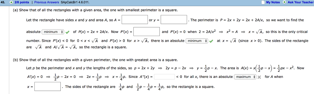 Solved Show that of all the rectangles with a given area, | Chegg.com