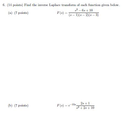 Solved Find The Inverse Laplace Transform Of Each Function | Chegg.com