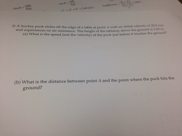 Solved A hockey puck slides off the edge of a table at point