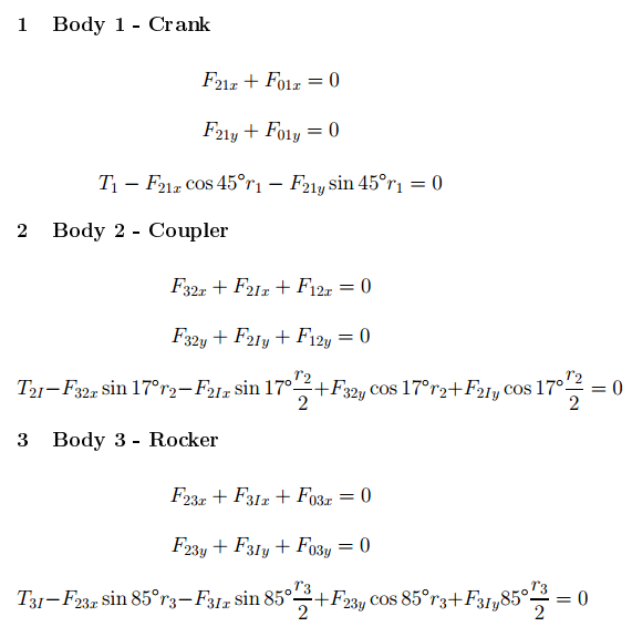 Solved DynamicForce Analysis of a FourBar Linkage In the
