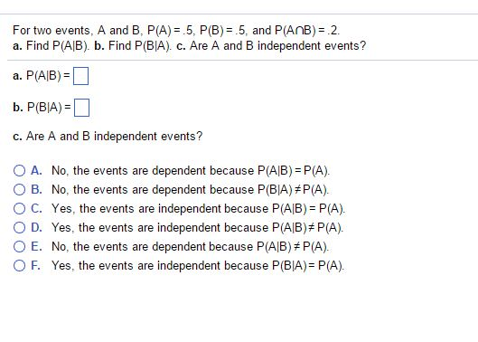 Solved For two events A and B P A .5 P B .5 and Chegg