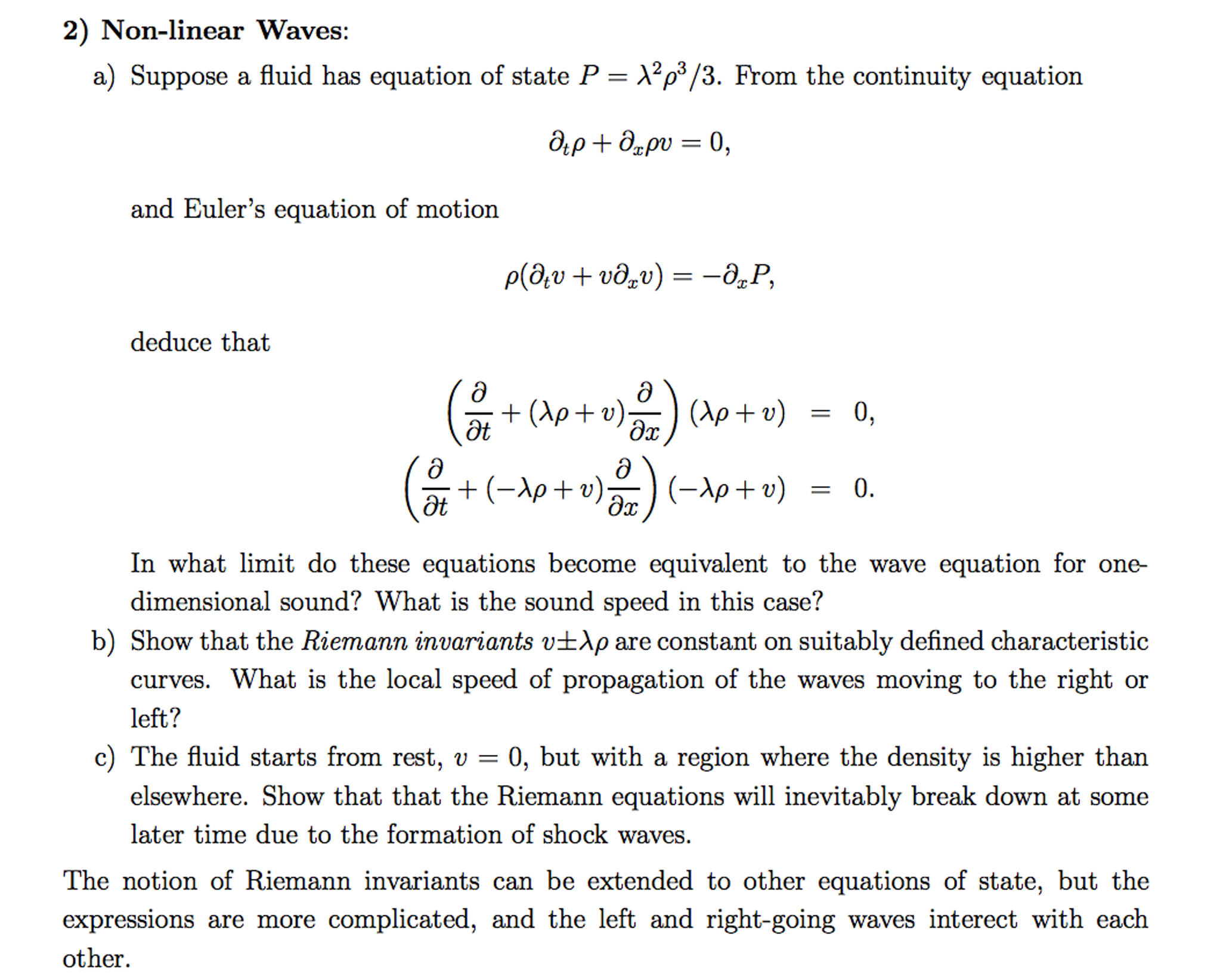 Non-linear Waves: Suppose a fluid has equation of | Chegg.com