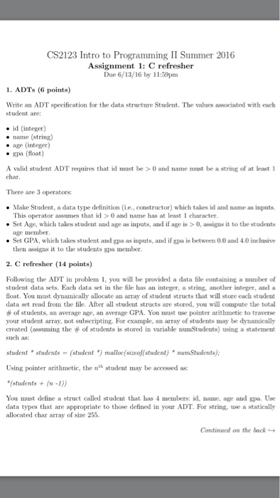 data structure assignment problem