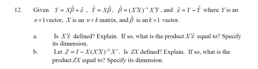 Solved Given Y = X hat beta + hat epsilon, hat Y = X hat | Chegg.com