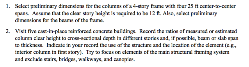 1. Select preliminary dimensions for the columns of a | Chegg.com