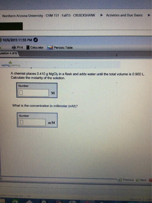 Solved Northern Arizona University CHM 151 Fall15 Chegg