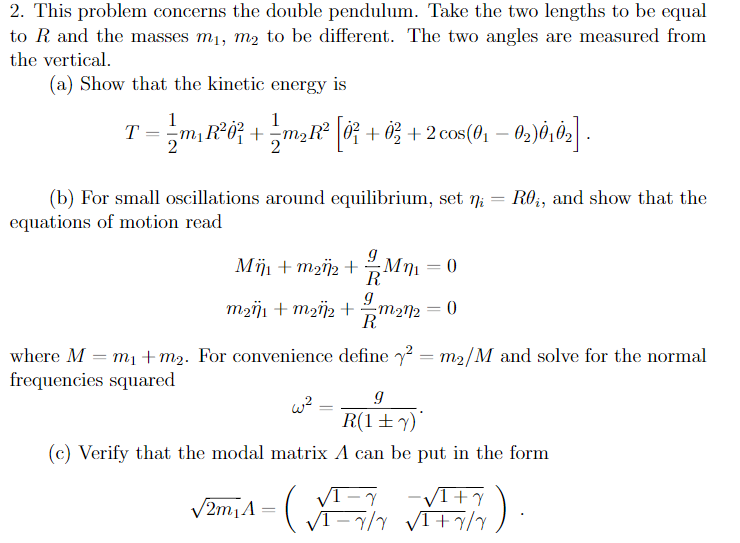 Solved 2. This Problem Concerns The Double Pendulum. Take 