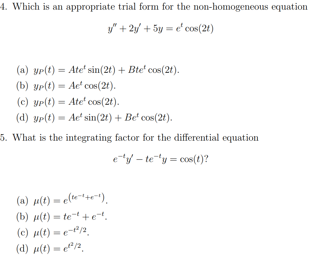 Solved 4. Which is an appropriate trial form for the | Chegg.com