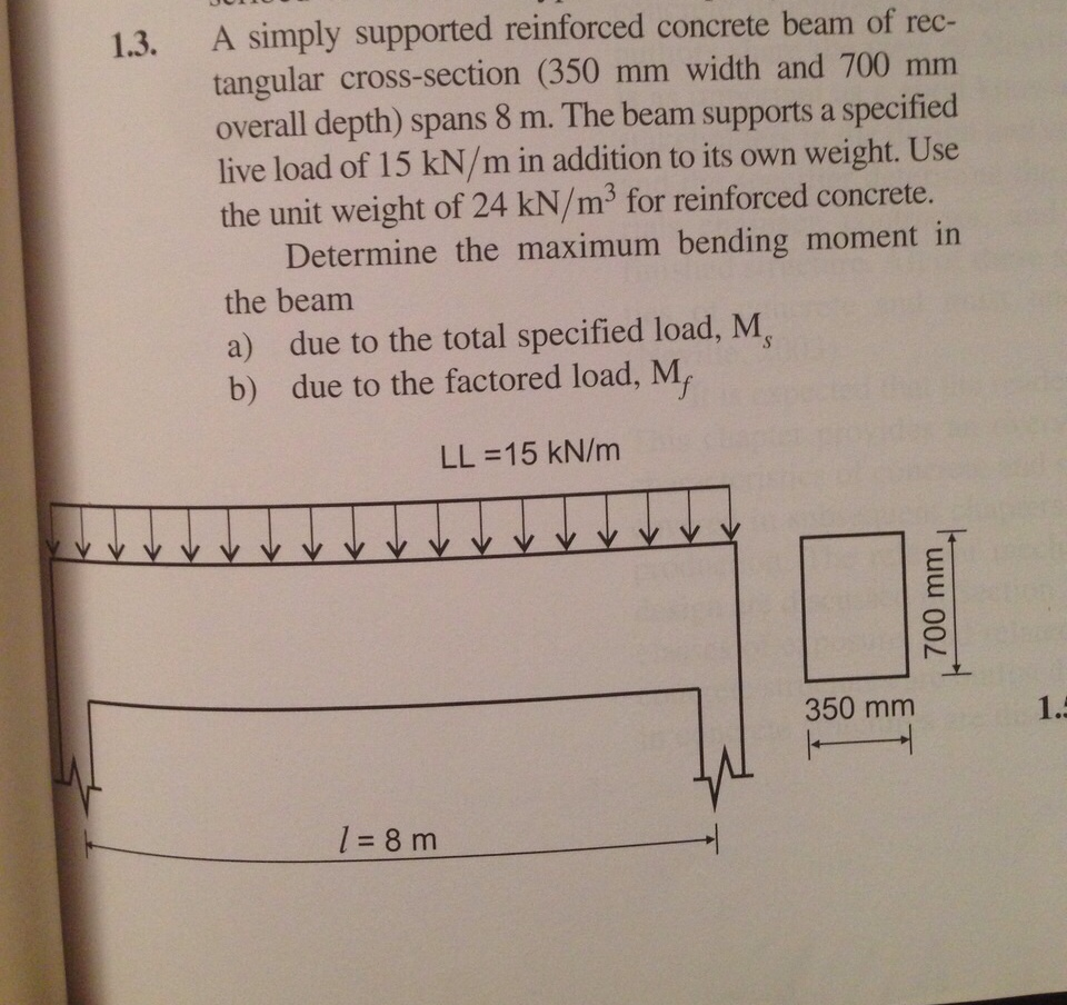 Solved A Reinforced Concrete Beam Has A Width Of 310mm And An