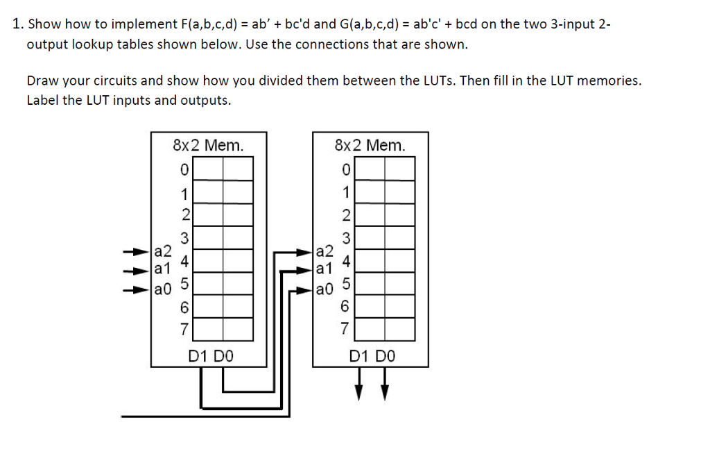 Solved 1. Show How To Implement F(a,b,c,d) = Ab' + Bc'd And | Chegg.com