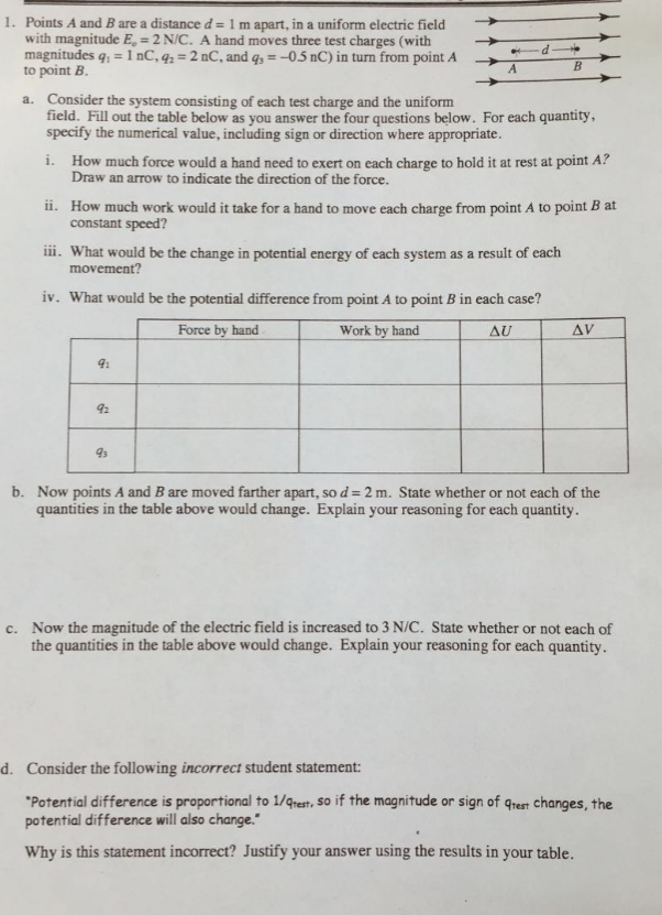 Solved Points A and B are a distance d - 1 m apart, in a | Chegg.com