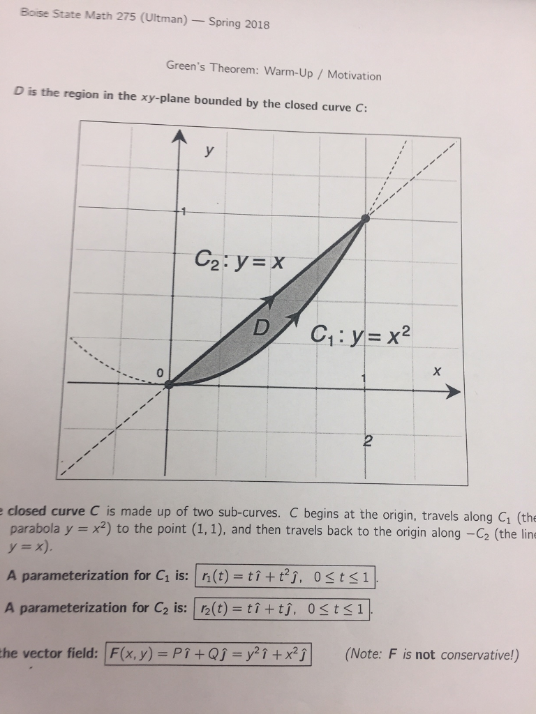 Solved Boise State Math 275 (Ultman) Spring 2018 Green's | Chegg.com