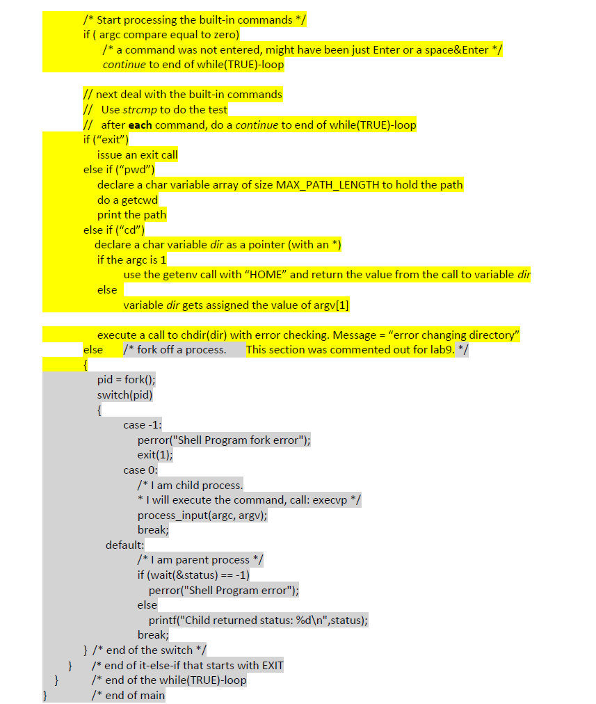 Language in C. Need to implement a fork and an | Chegg.com