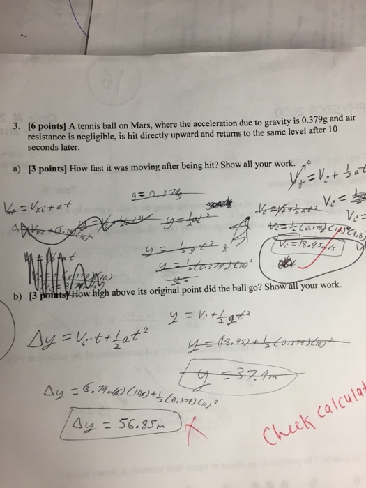 Solved A tennis ball on Mars, where the acceleration due to