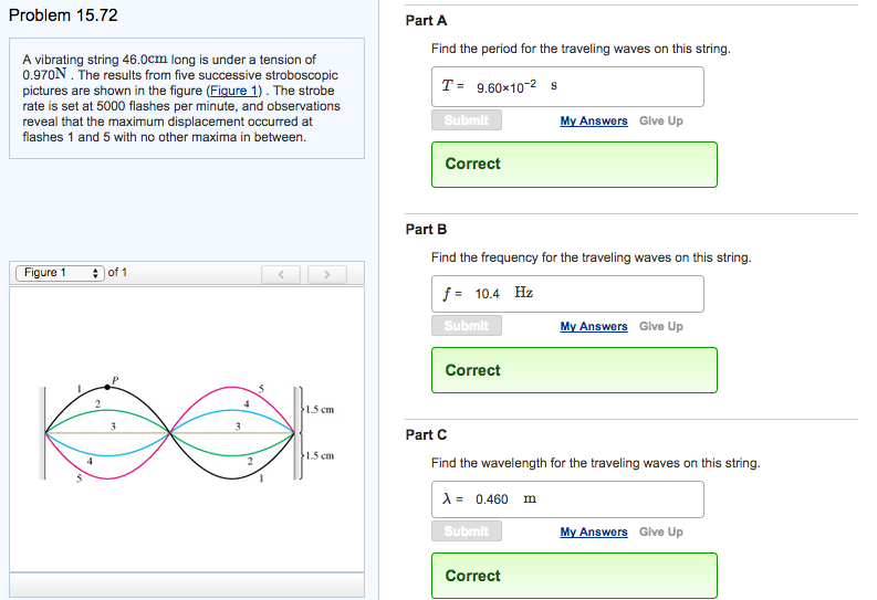 Solved A vibrating string 46.0cm long is under a tension