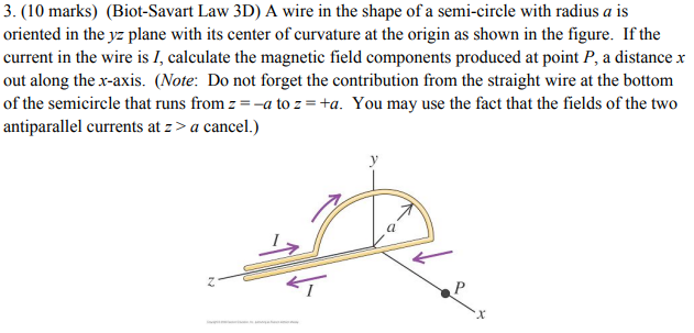 Solved 3. (10 marks) (Biot-Savart Law 3D) A wire in the | Chegg.com