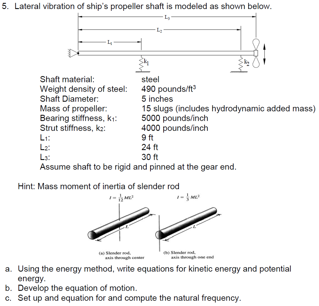 Solved 5. Lateral vibration of ship's propeller shaft is
