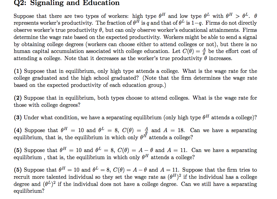 Solved Suppose That There Are Two Types Of Workers: High | Chegg.com