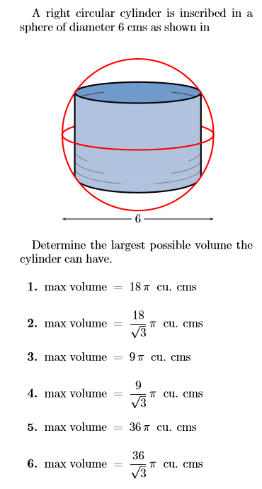 Solved A Right Circular Cylinder Is Inscribed In A Sphere Of