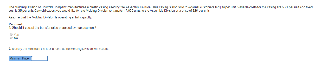 Solved The Molding Division Of Cotwold Company Manufactures 