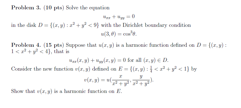 Solve the equation u_xx + u_yy = 0 in the disk D = | Chegg.com