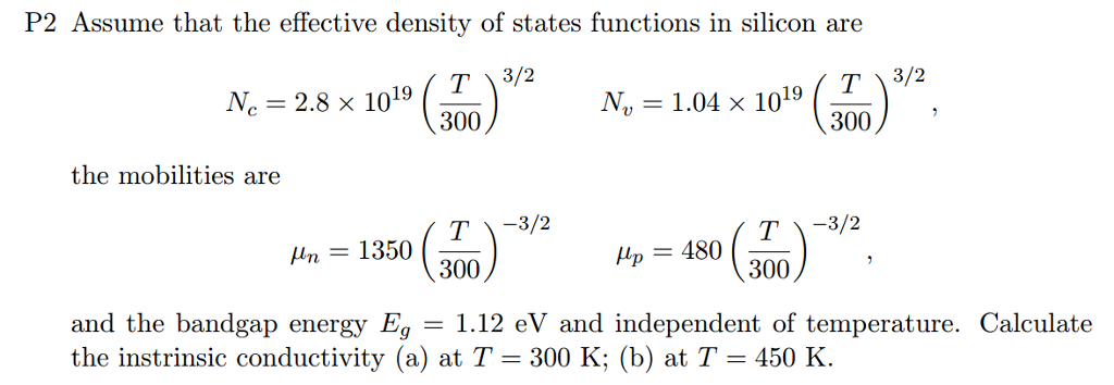 Solved Assume that the effective density of states functions | Chegg.com