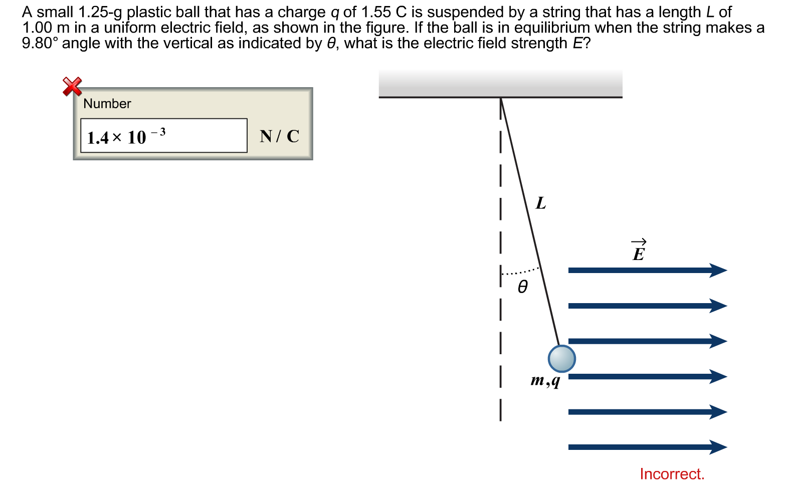 Solved A small 1.25g plastic ball that has a charge q of