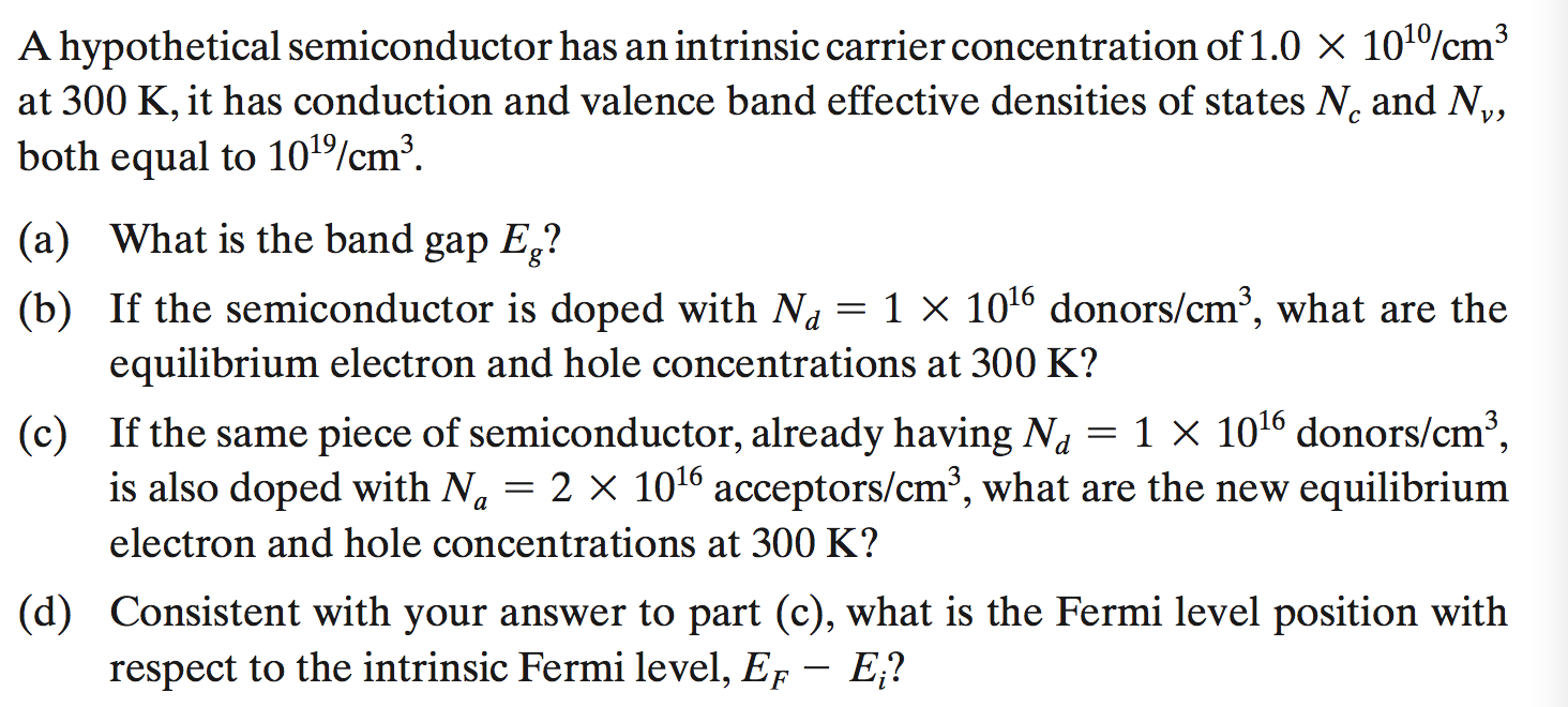 Solved A hypothetical semiconductor has an intrinsic carrier | Chegg.com