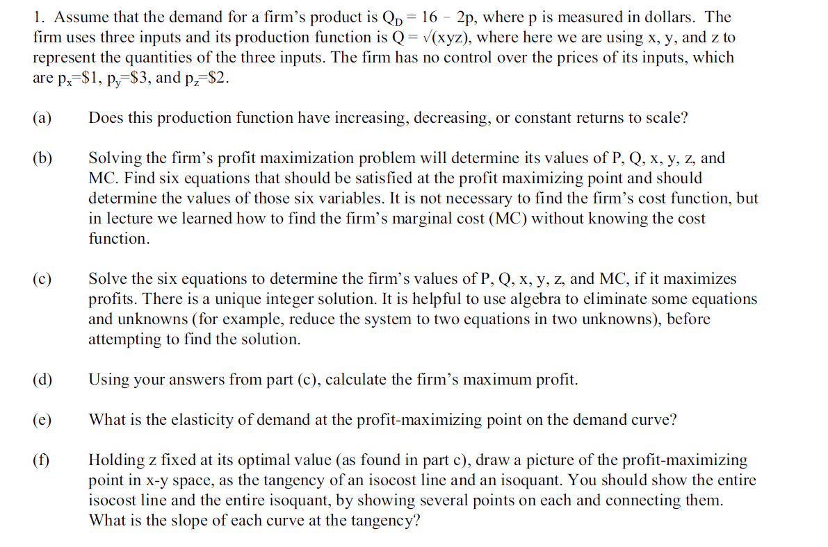 1-assume-that-the-demand-for-a-firm-s-product-is-chegg