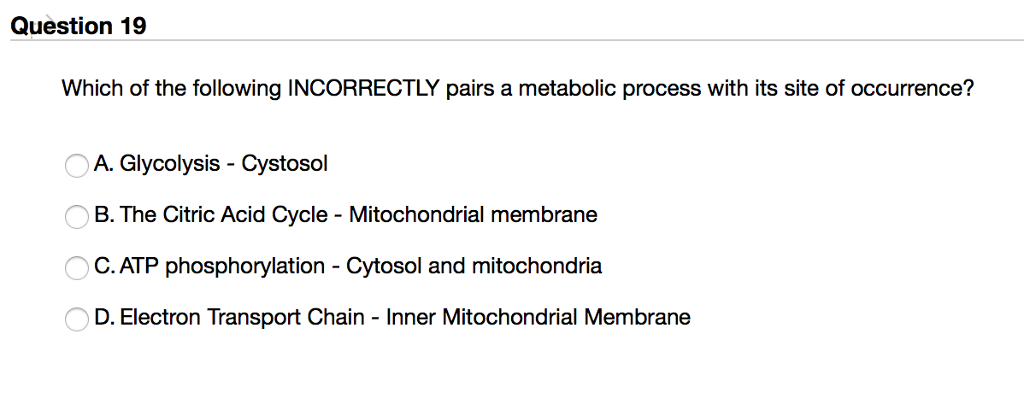 Solved Which of the following INCORRECTLY pairs a metabolic | Chegg.com