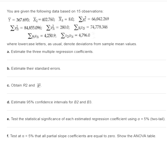 You are given the following data based on 15 | Chegg.com