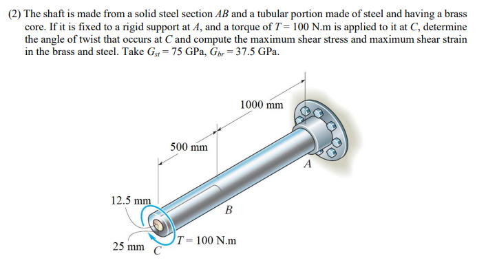 Solved (2) The shaft is made from a solid steel section AB | Chegg.com