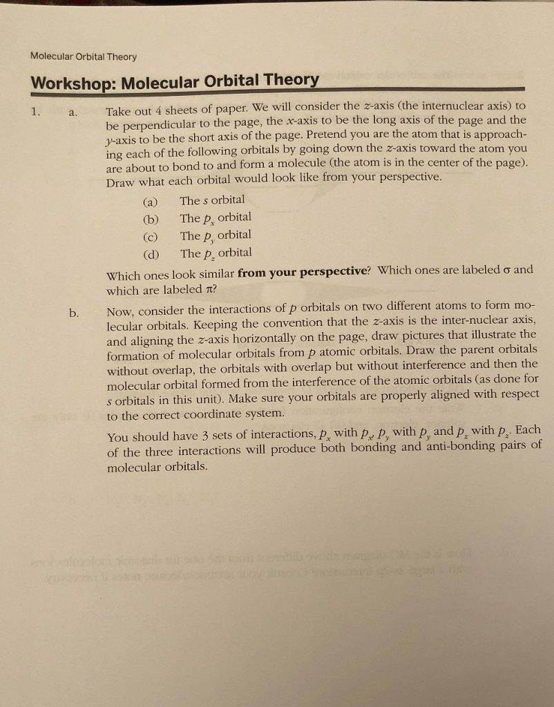 Solved Molecular Orbital Theory Workshop: Molecular Orbital | Chegg.com