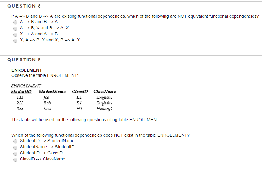 Solved QUESTION 8 IfA --> B And B --> A Are Existing | Chegg.com