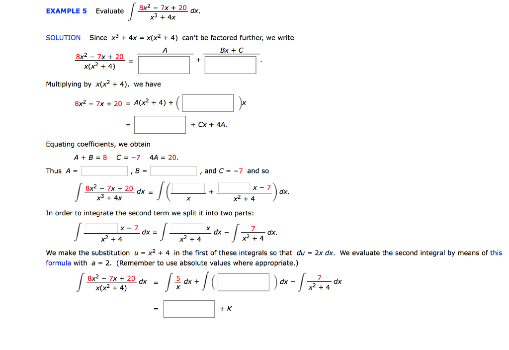 Solved 8x2-7x+20 dx EXAMPLE 5 Evaluate SOLUTION Since x3 + | Chegg.com