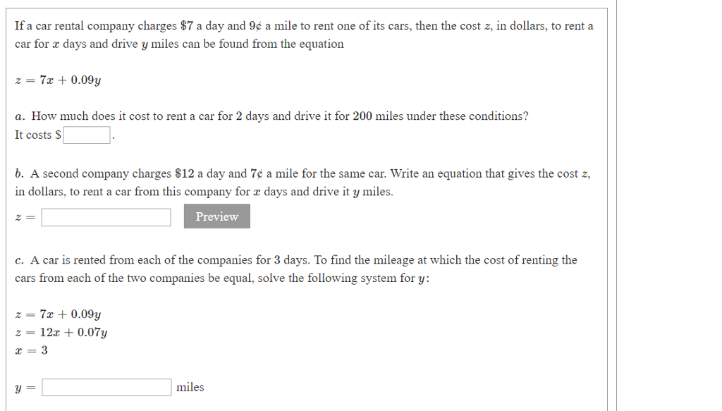 Solved If a car rental company charges 7 a day and 9¢ a