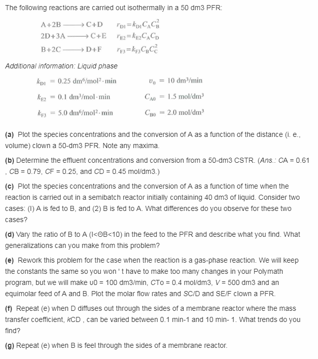 Solved The following reactions are carried out isothermally | Chegg.com