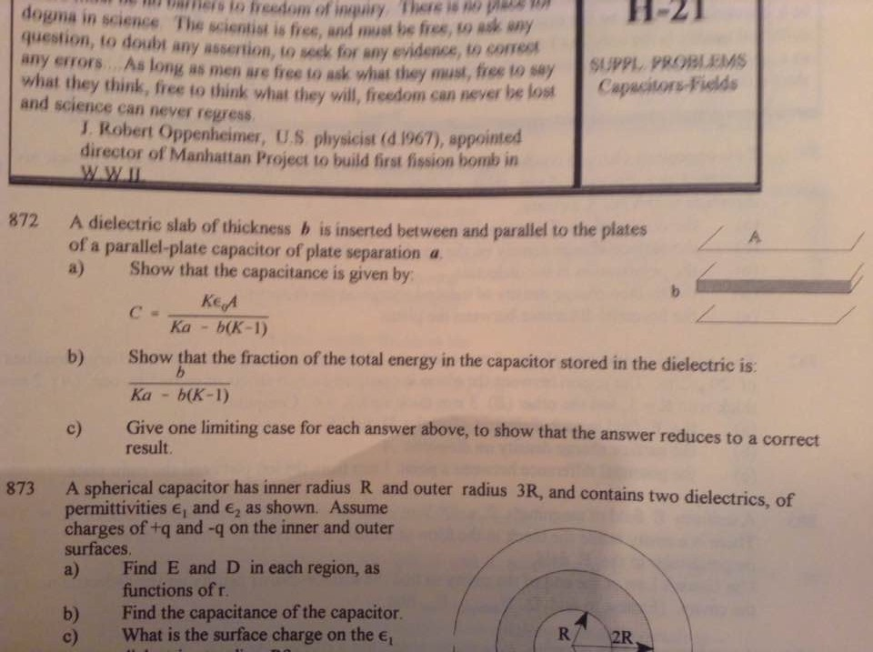 Solved A Dielectric Slab Of Thickness B Is Inserted Between | Chegg.com