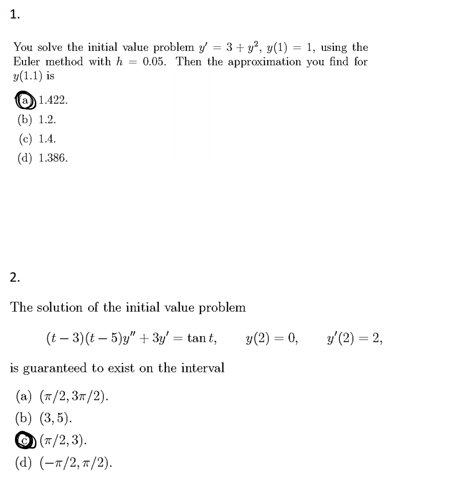 Solved 1. You solve the initial value problem y' = 3 +y2, | Chegg.com