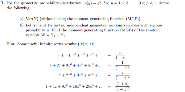 Solved 1. For the geometric probability distribution: | Chegg.com
