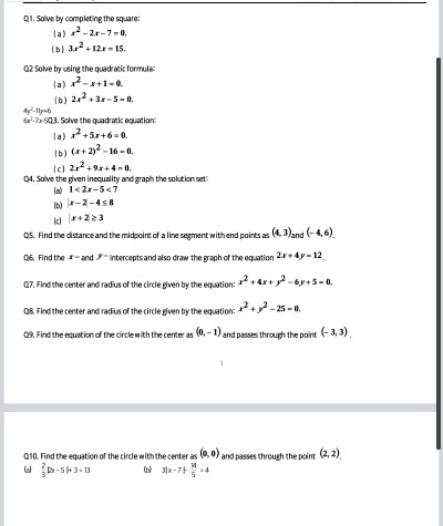 Solved Solve by completing the square: (a) x^2 - 2x - 7 = | Chegg.com