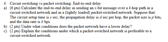 Solved Circuit switching vs packet switching: End-to-end | Chegg.com