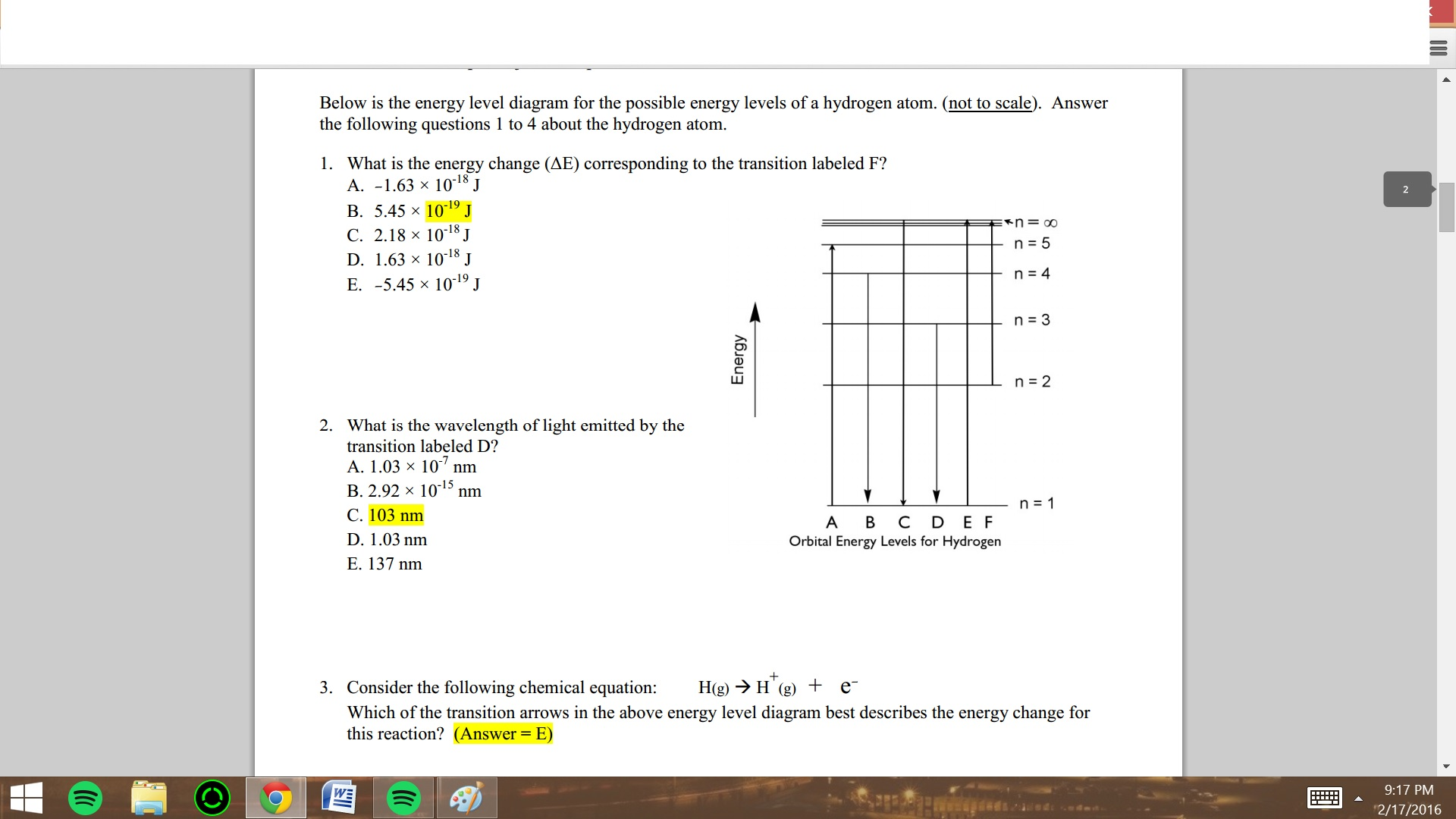 Solved Below is the energy level diagram for the possible | Chegg.com
