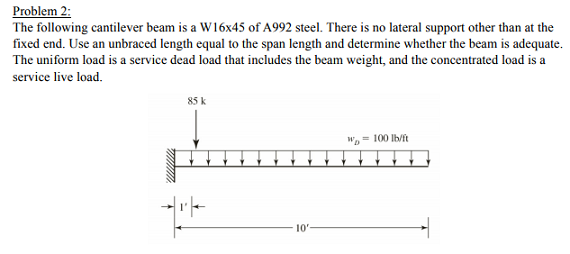 Solved Problem 2: The following cantilever beam is a W16x45 | Chegg.com