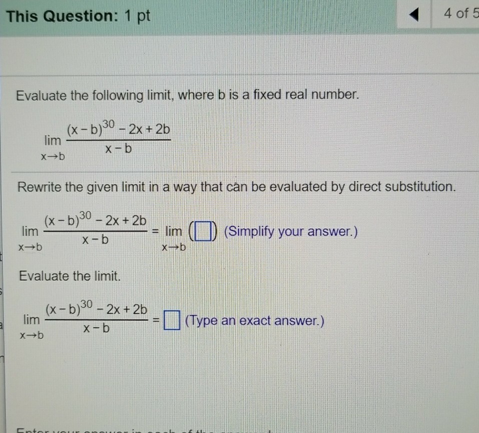 Solved This Question: 1 Pt 4 Of 5 Evaluate The Following | Chegg.com